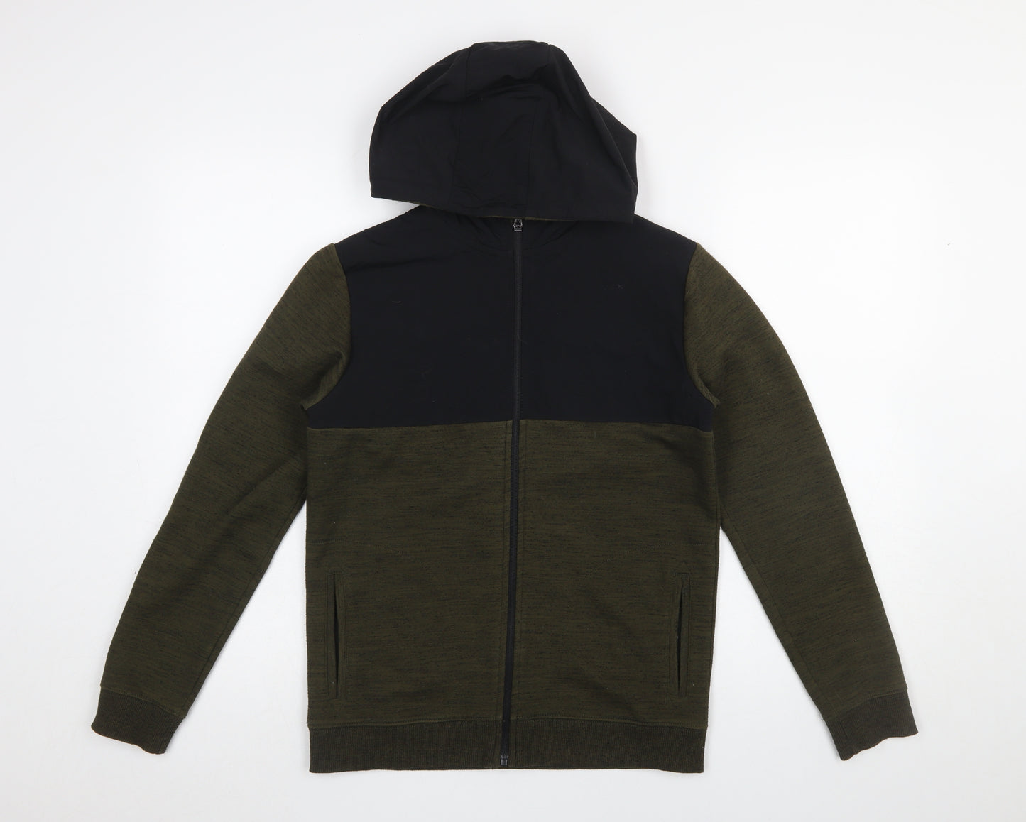 Marks and Spencer Boys Green Hooded Full Zip Colourblock Jacket 12-13 Years