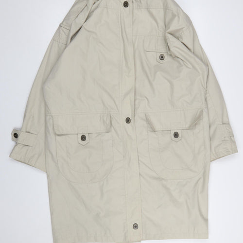 House of Fraser Women Beige Overcoat Size 14 Lined Button Twill Cotton Blend