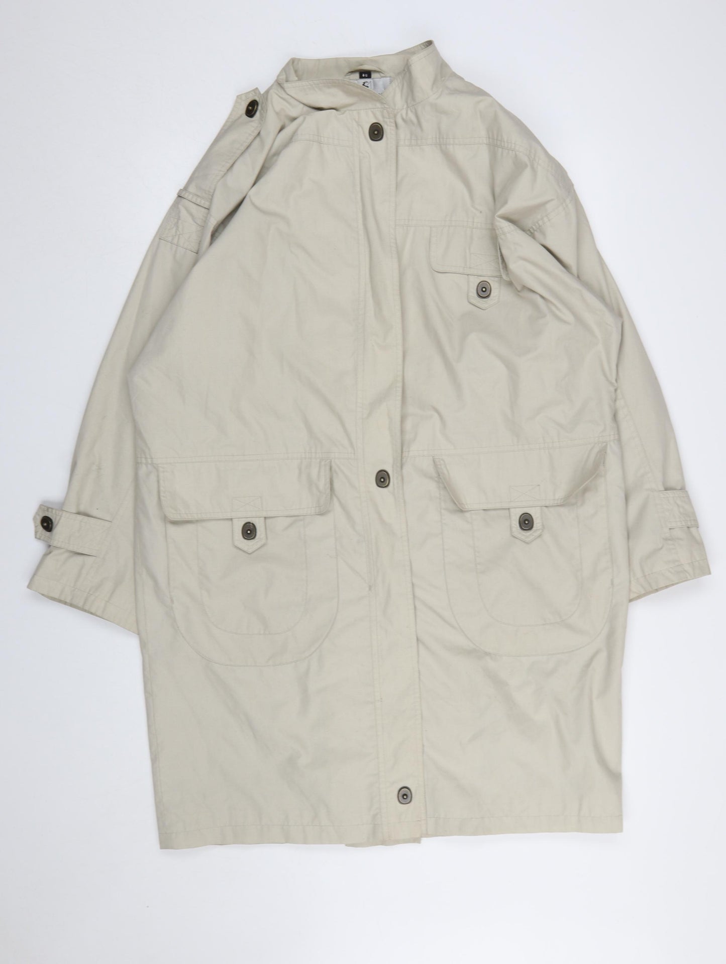 House of Fraser Women Beige Overcoat Size 14 Lined Button Twill Cotton Blend