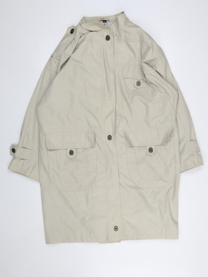 House of Fraser Women Beige Overcoat Size 14 Lined Button Twill Cotton Blend
