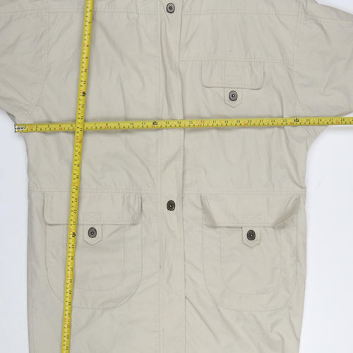 House of Fraser Women Beige Overcoat Size 14 Lined Button Twill Cotton Blend