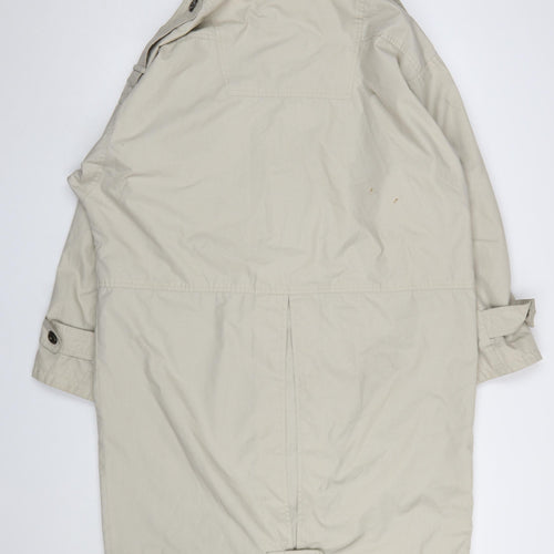 House of Fraser Women Beige Overcoat Size 14 Lined Button Twill Cotton Blend