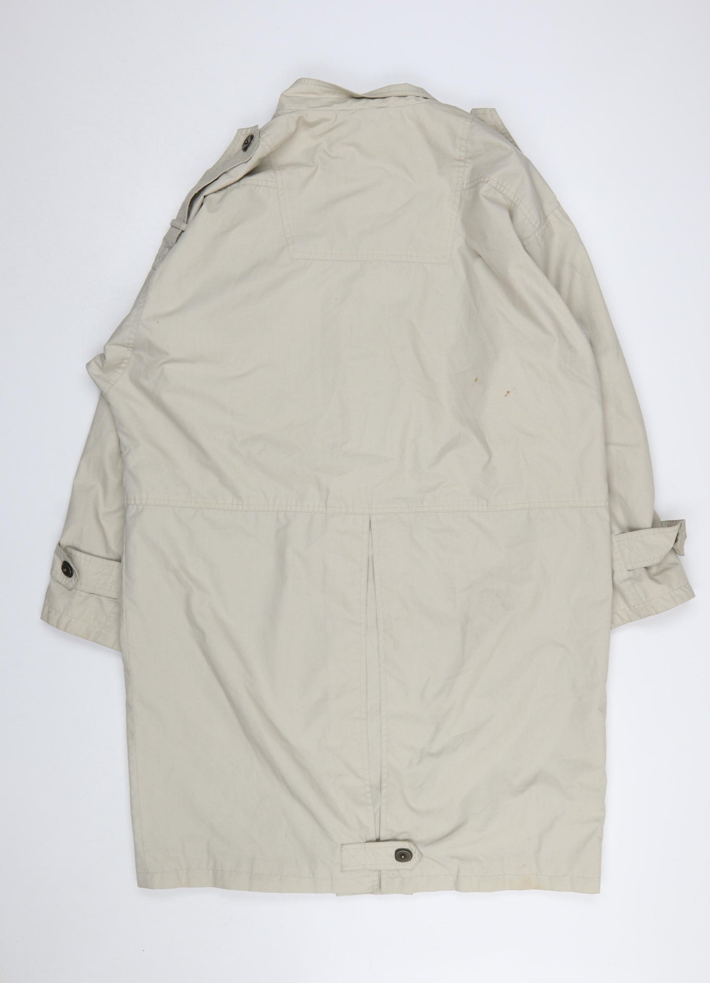 House of Fraser Women Beige Overcoat Size 14 Lined Button Twill Cotton Blend