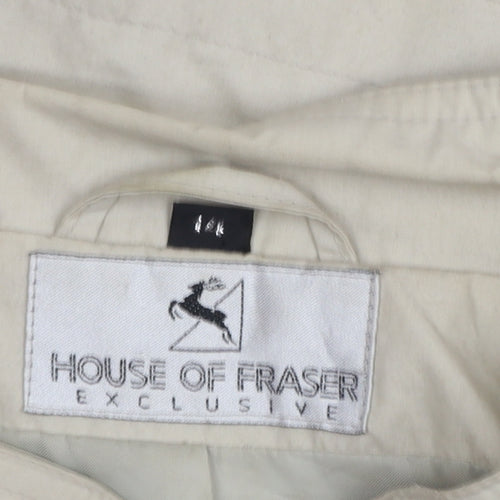 House of Fraser Women Beige Overcoat Size 14 Lined Button Twill Cotton Blend