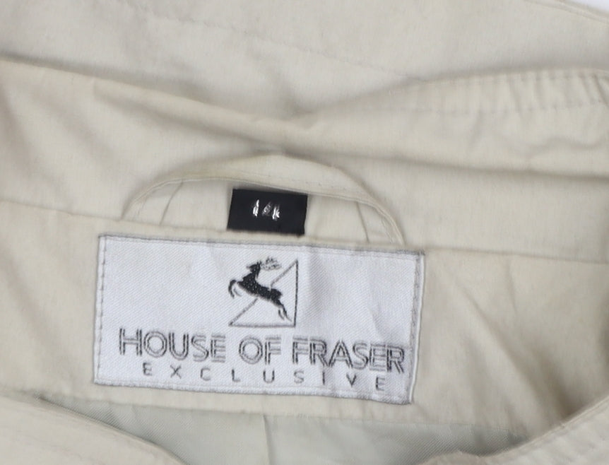 House of Fraser Women Beige Overcoat Size 14 Lined Button Twill Cotton Blend