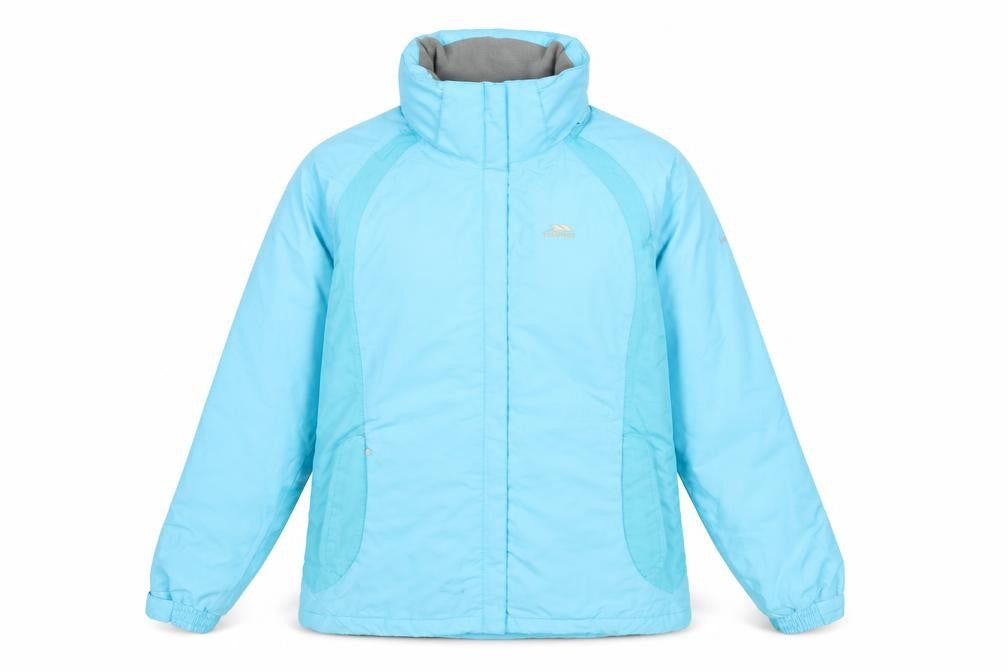 Front view of Trespass Women Blue Waterproof Breathable Mid-Length Puffer Jacket, size M