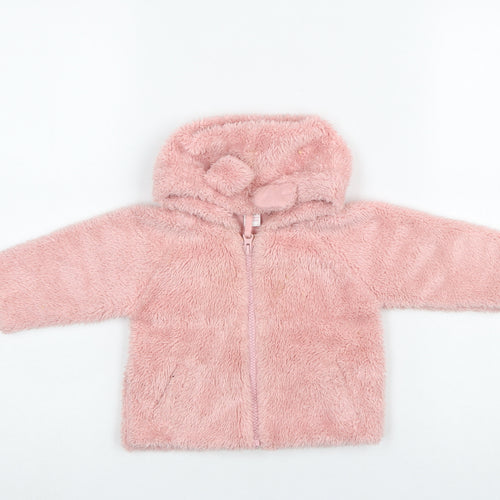 Next Girls Pink Faux Fur Hooded Jacket 6-9 Months Lined Winter Coat
