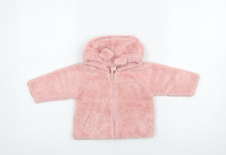 Next Girls Pink Faux Fur Hooded Jacket 6-9 Months Lined Winter Coat