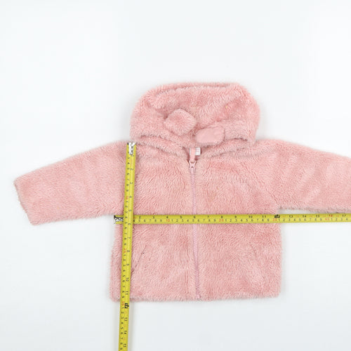 Next Girls Pink Faux Fur Hooded Jacket 6-9 Months Lined Winter Coat
