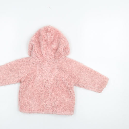 Next Girls Pink Faux Fur Hooded Jacket 6-9 Months Lined Winter Coat