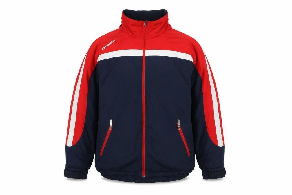 Front view of O'Neill Men's Small Navy Red Windbreaker Jacket Water Resistant