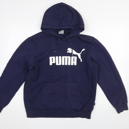 Puma Men Blue Pullover Hoodie Small Fleece Logo Sportswear