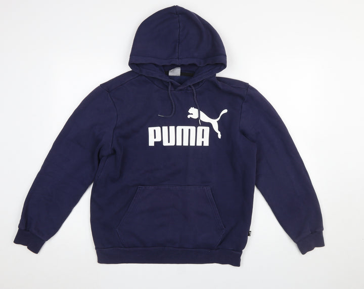 Puma Men Blue Pullover Hoodie Small Fleece Logo Sportswear
