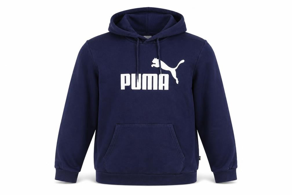 Front view of Puma Men Blue Pullover Hoodie Small Fleece Logo Sportswear