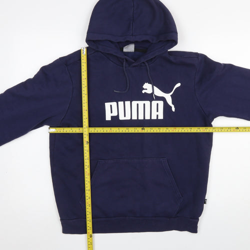Puma Men Blue Pullover Hoodie Small Fleece Logo Sportswear