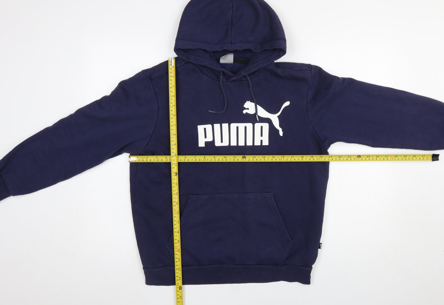 Puma Men Blue Pullover Hoodie Small Fleece Logo Sportswear