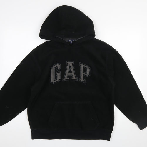 GAP Kids Boys Black Pullover Fleece Hoodie L 10-11 Years Classic Logo