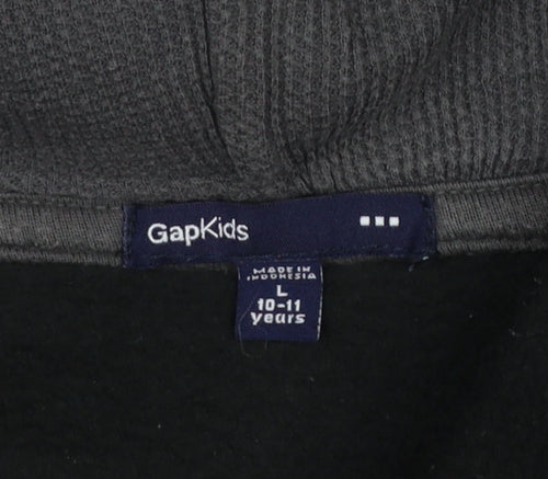 GAP Kids Boys Black Pullover Fleece Hoodie L 10-11 Years Classic Logo