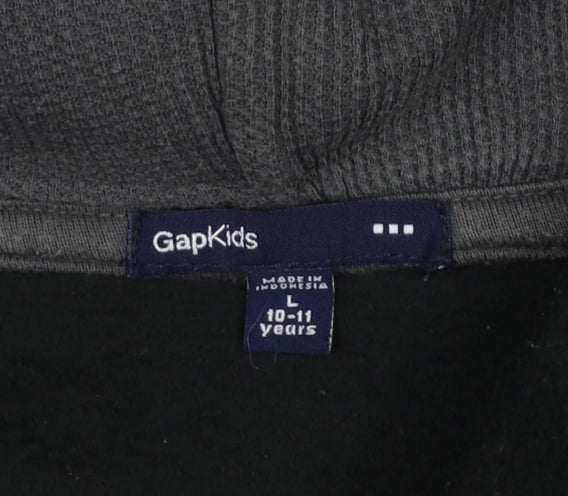 GAP Kids Boys Black Pullover Fleece Hoodie L 10-11 Years Classic Logo