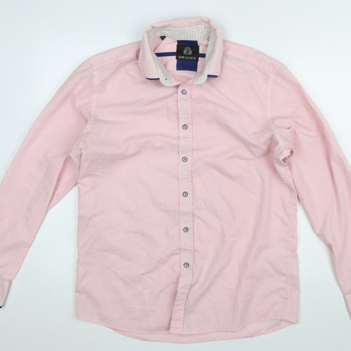 Silvio Valentin Men's Pink Slim Fit Long Sleeve Cotton Button-Up Shirt Size L