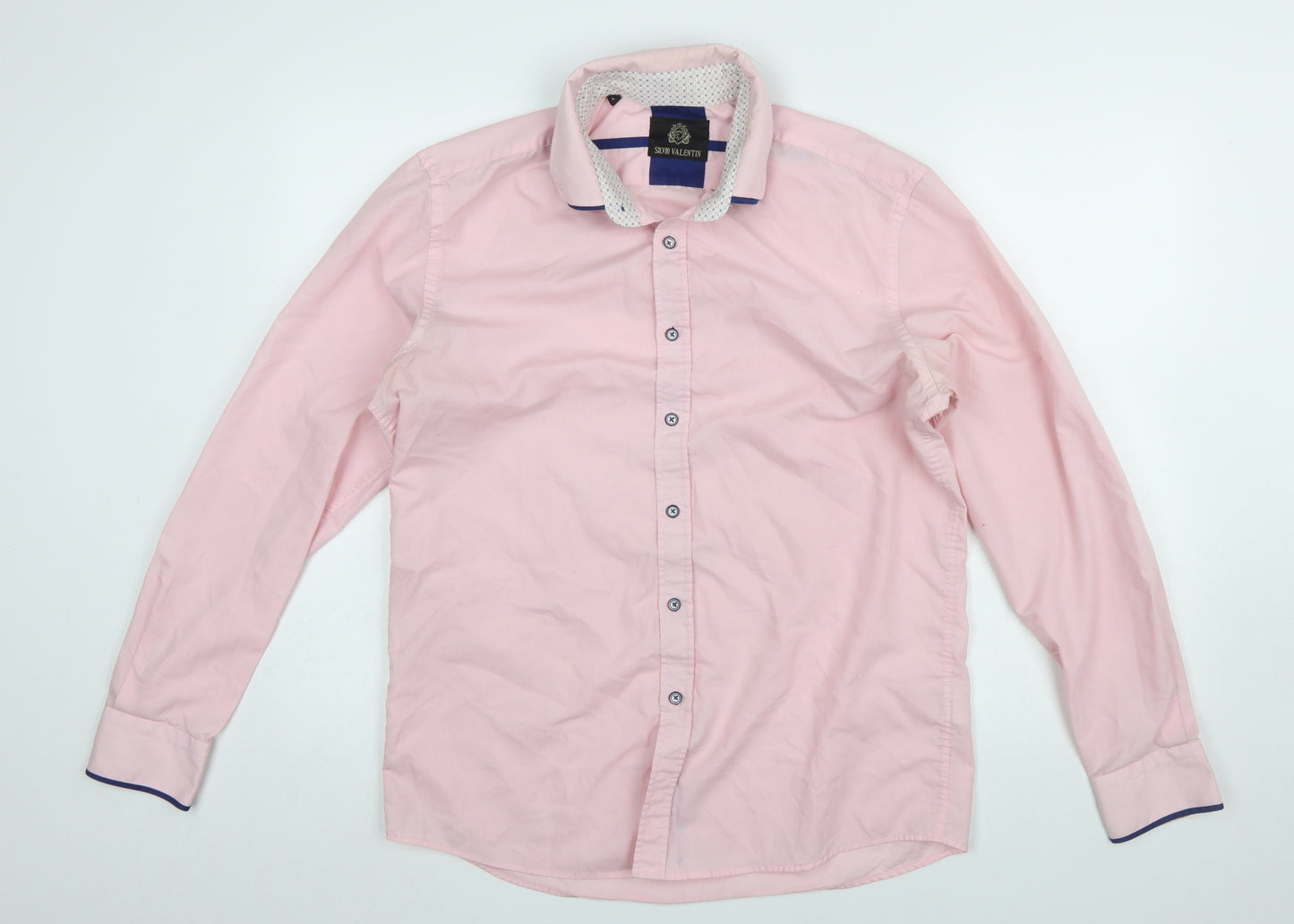 Silvio Valentin Men's Pink Slim Fit Long Sleeve Cotton Button-Up Shirt Size L