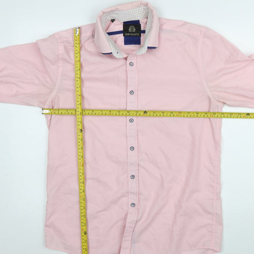 Silvio Valentin Men's Pink Slim Fit Long Sleeve Cotton Button-Up Shirt Size L
