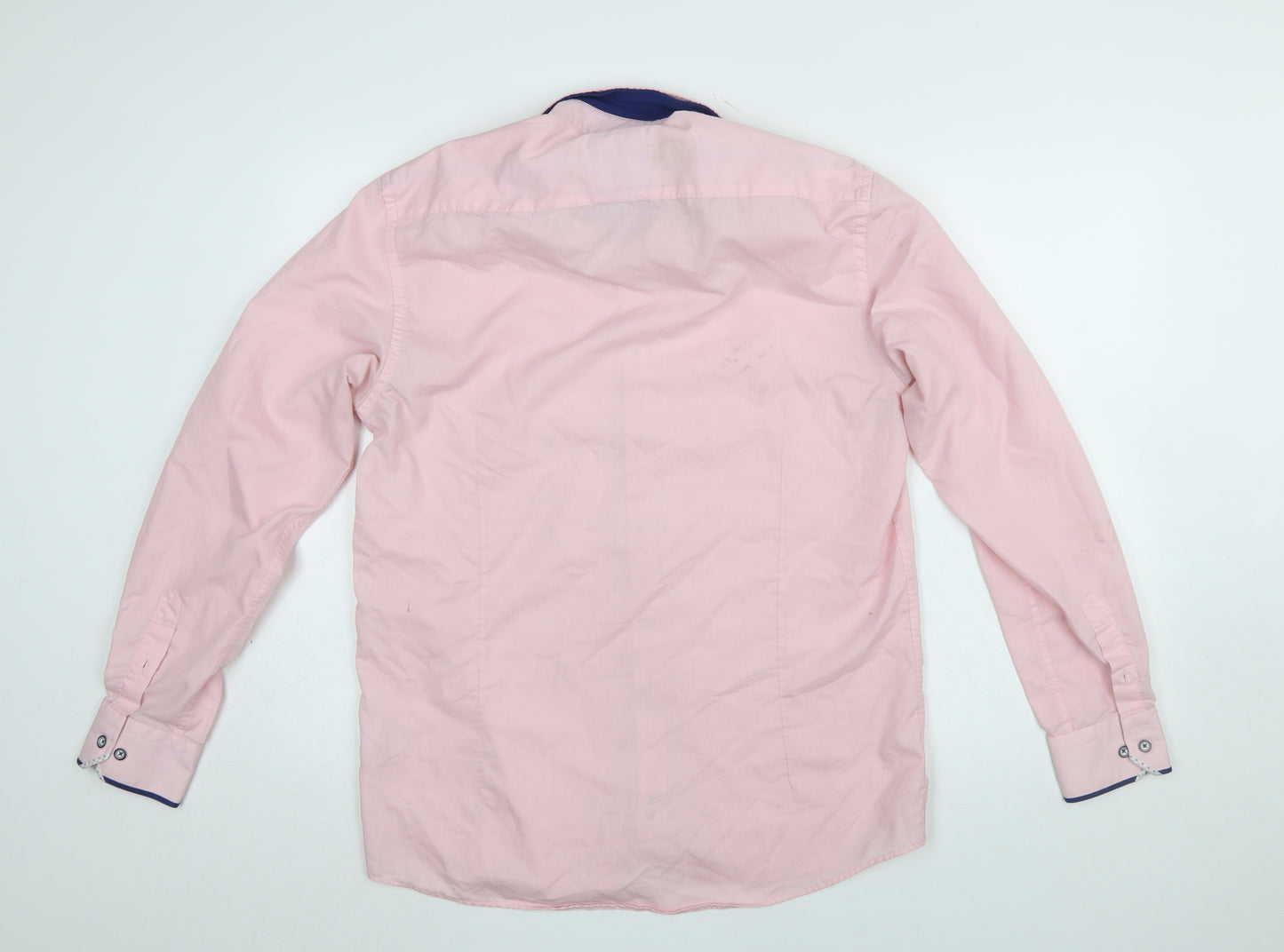 Silvio Valentin Men's Pink Slim Fit Long Sleeve Cotton Button-Up Shirt Size L
