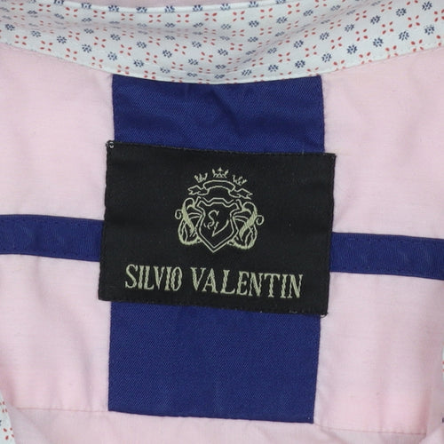 Silvio Valentin Men's Pink Slim Fit Long Sleeve Cotton Button-Up Shirt Size L