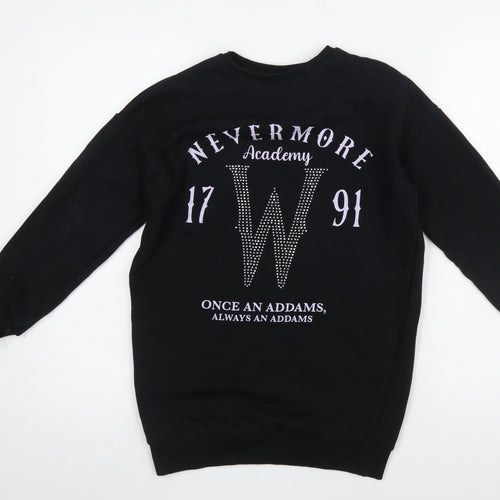 Wednesday Girls Black Rhinestone Nevermore Sweatshirt 10-11 Years