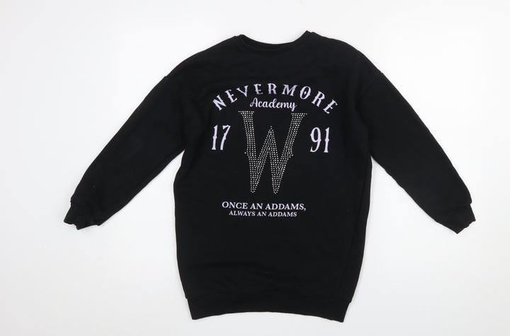 Wednesday Girls Black Rhinestone Nevermore Sweatshirt 10-11 Years