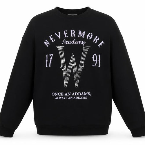 Wednesday Girls Black Rhinestone Nevermore Sweatshirt 10-11 Years