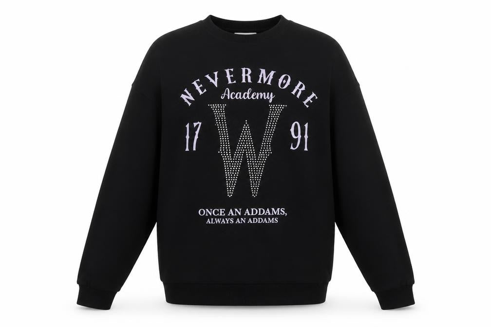 Wednesday Girls Black Rhinestone Nevermore Sweatshirt 10-11 Years