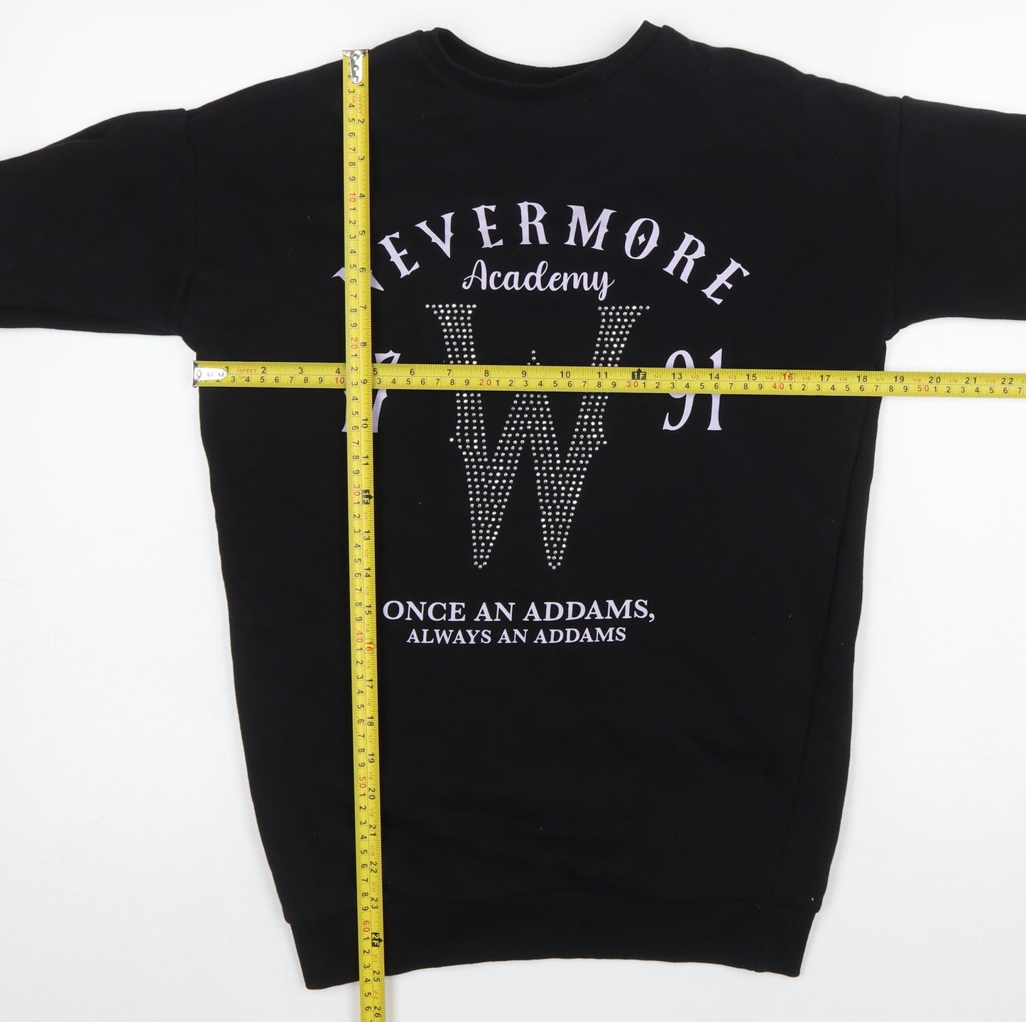 Wednesday Girls Black Rhinestone Nevermore Sweatshirt 10-11 Years