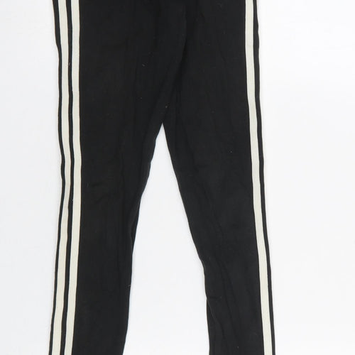 Adidas Women Black Leggings Size 4 Athletic 3-Stripes Cotton Blend