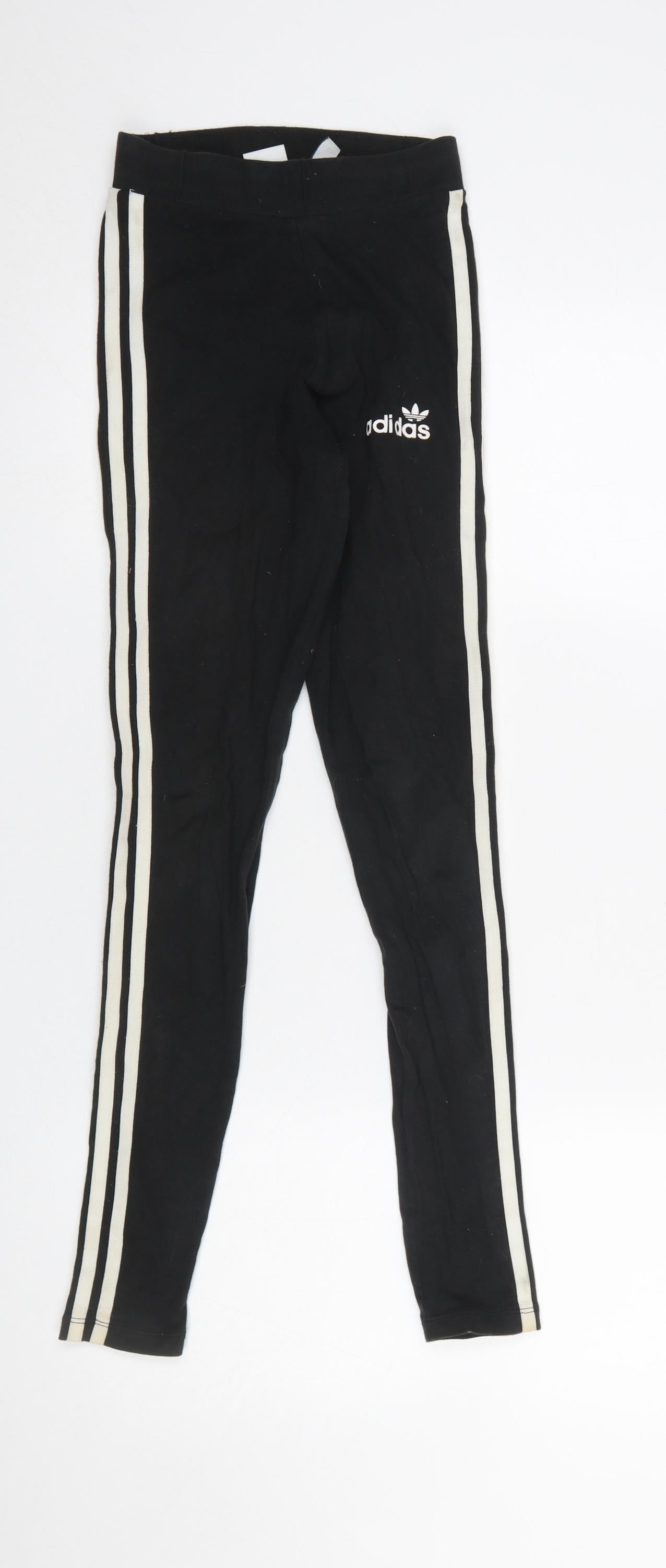 Adidas Women Black Leggings Size 4 Athletic 3-Stripes Cotton Blend