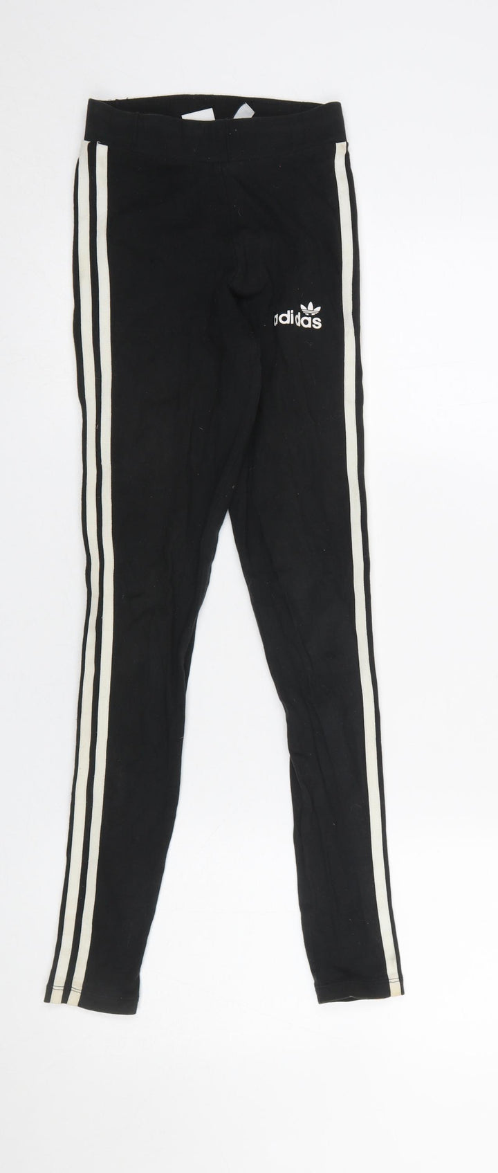Adidas Women Black Leggings Size 4 Athletic 3-Stripes Cotton Blend