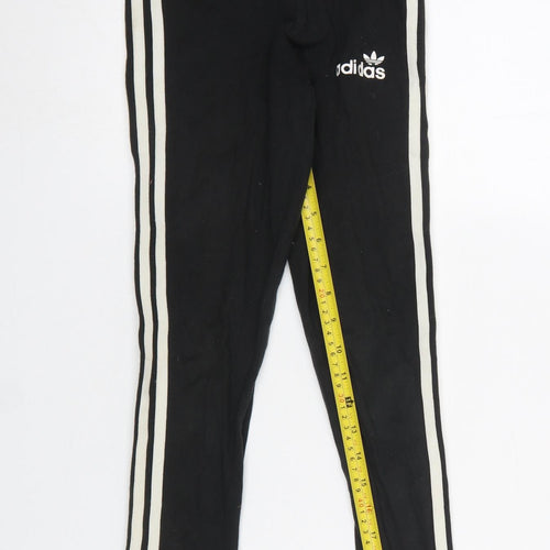 Adidas Women Black Leggings Size 4 Athletic 3-Stripes Cotton Blend