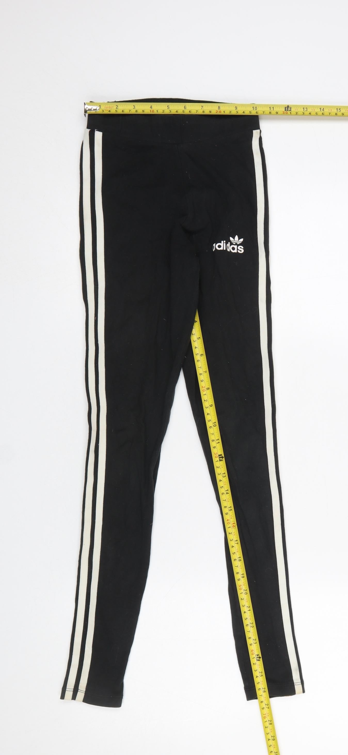 Adidas Women Black Leggings Size 4 Athletic 3-Stripes Cotton Blend