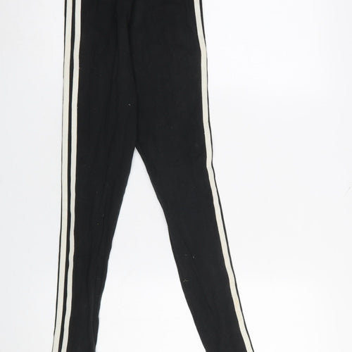 Adidas Women Black Leggings Size 4 Athletic 3-Stripes Cotton Blend
