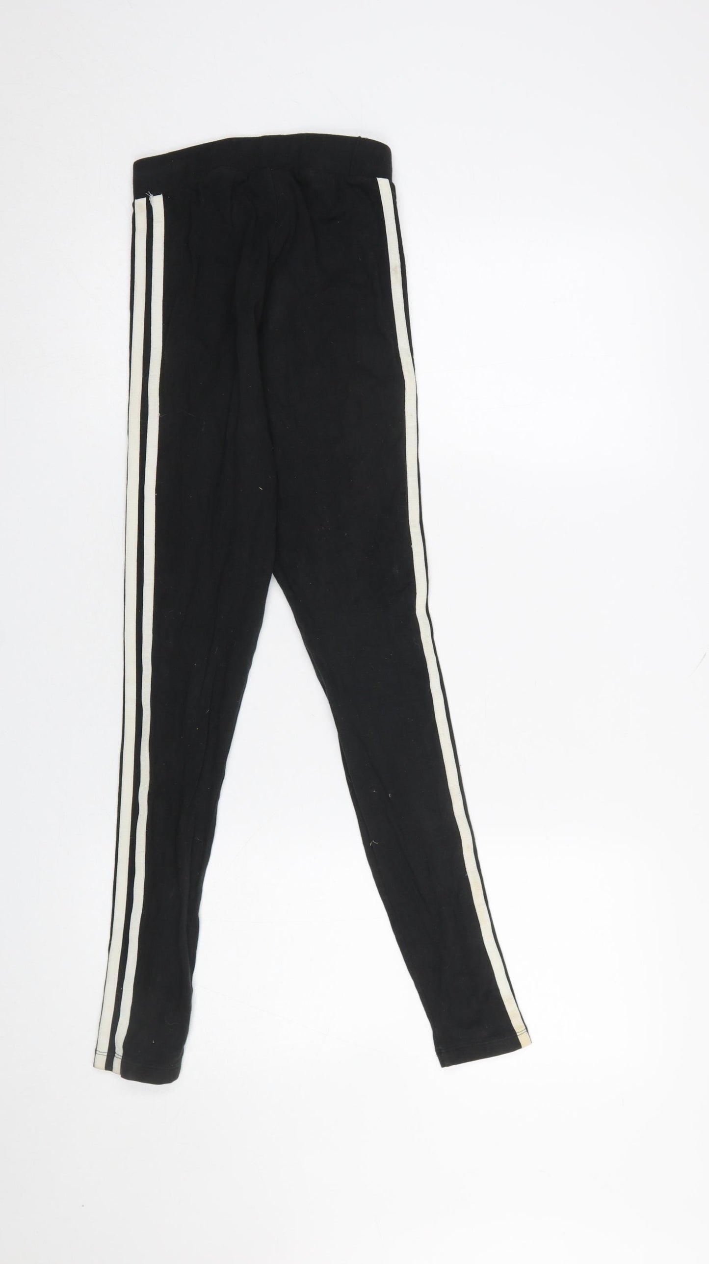 Adidas Women Black Leggings Size 4 Athletic 3-Stripes Cotton Blend