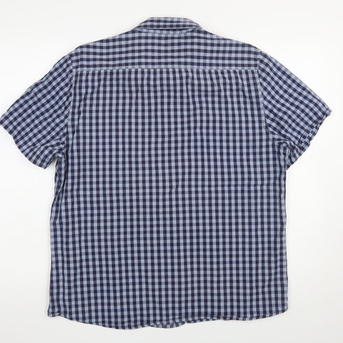George Mens Blue Check Short Sleeve Cotton Button-Up Shirt L