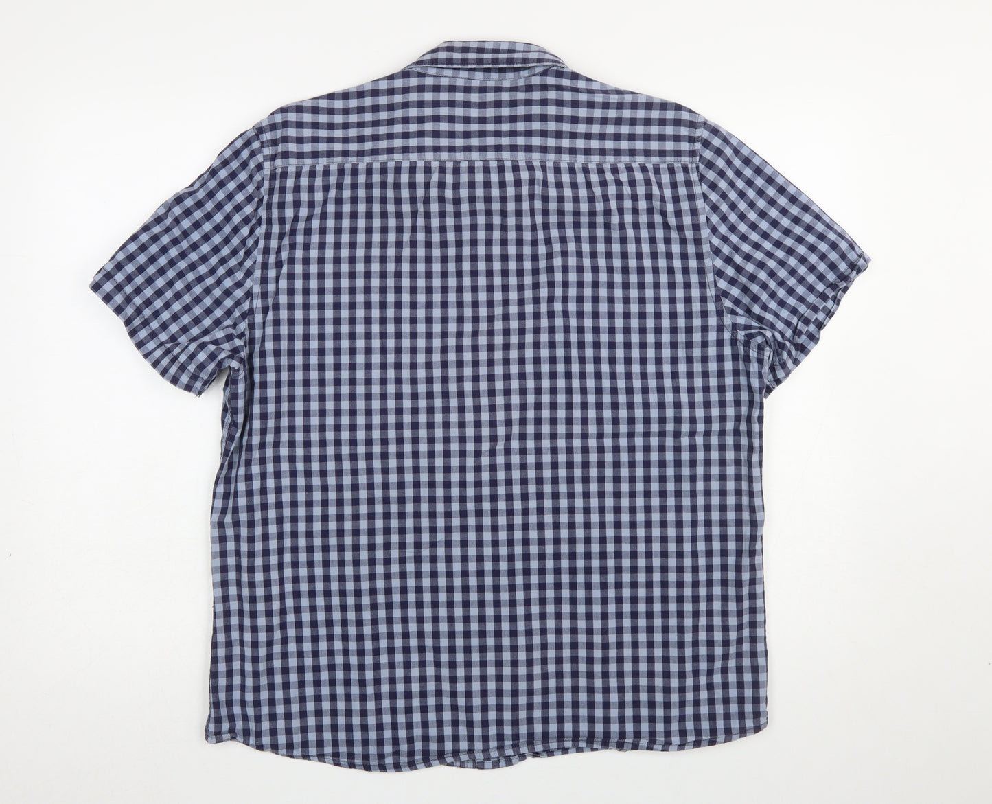George Mens Blue Check Short Sleeve Cotton Button-Up Shirt L
