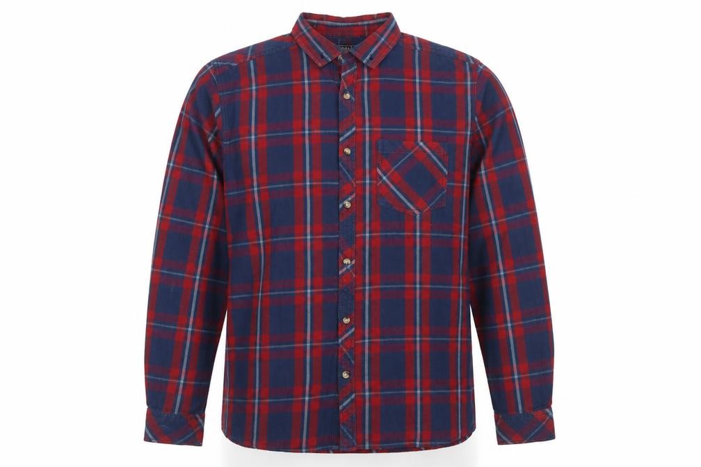 Front view of Peacocks Men’s Red Blue Check Long Sleeve Regular Fit Cotton Shirt L