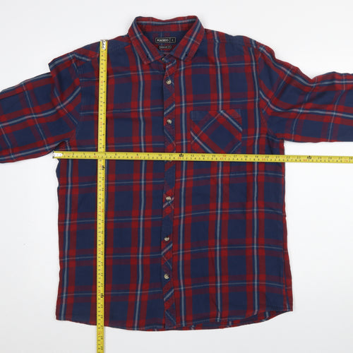 Peacocks Men’s Red Blue Check Long Sleeve Regular Fit Cotton Shirt L