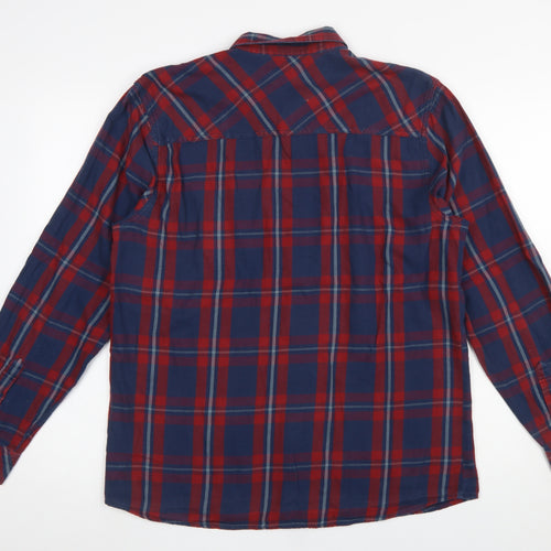 Peacocks Men’s Red Blue Check Long Sleeve Regular Fit Cotton Shirt L