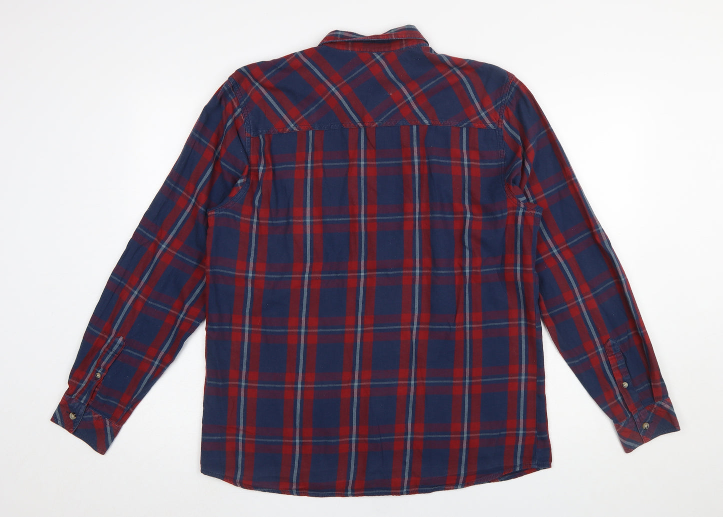 Peacocks Men’s Red Blue Check Long Sleeve Regular Fit Cotton Shirt L