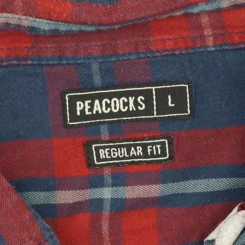 Peacocks Men’s Red Blue Check Long Sleeve Regular Fit Cotton Shirt L