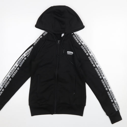 Adidas Women Black Full Zip Hoodie Size 8 Polyester Hooded