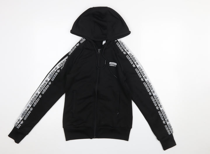 Adidas Women Black Full Zip Hoodie Size 8 Polyester Hooded