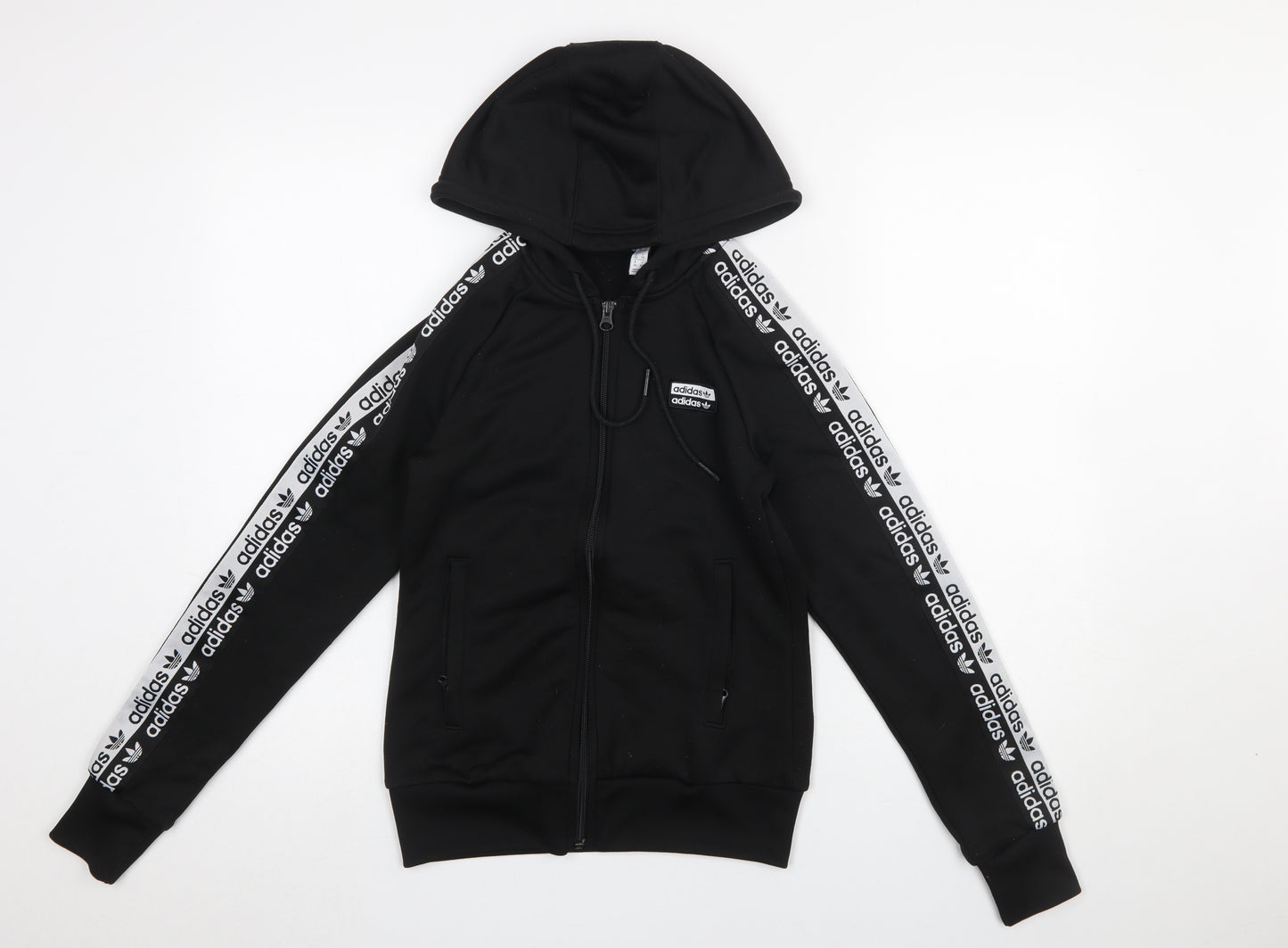 Adidas Women Black Full Zip Hoodie Size 8 Polyester Hooded